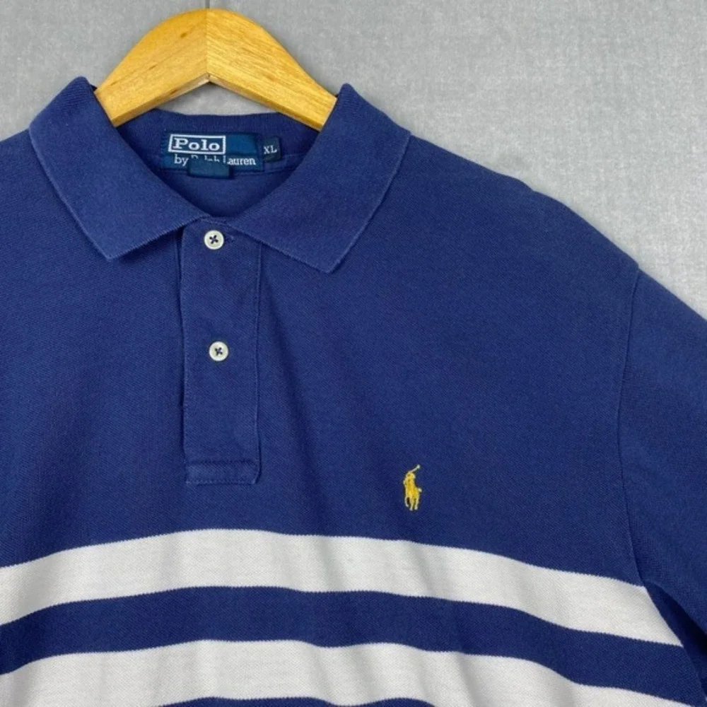 Vtg Polo‎ by Ralph Lauren Mens XL Blue Yellow Pony Preppy 100% Cotton Nautical